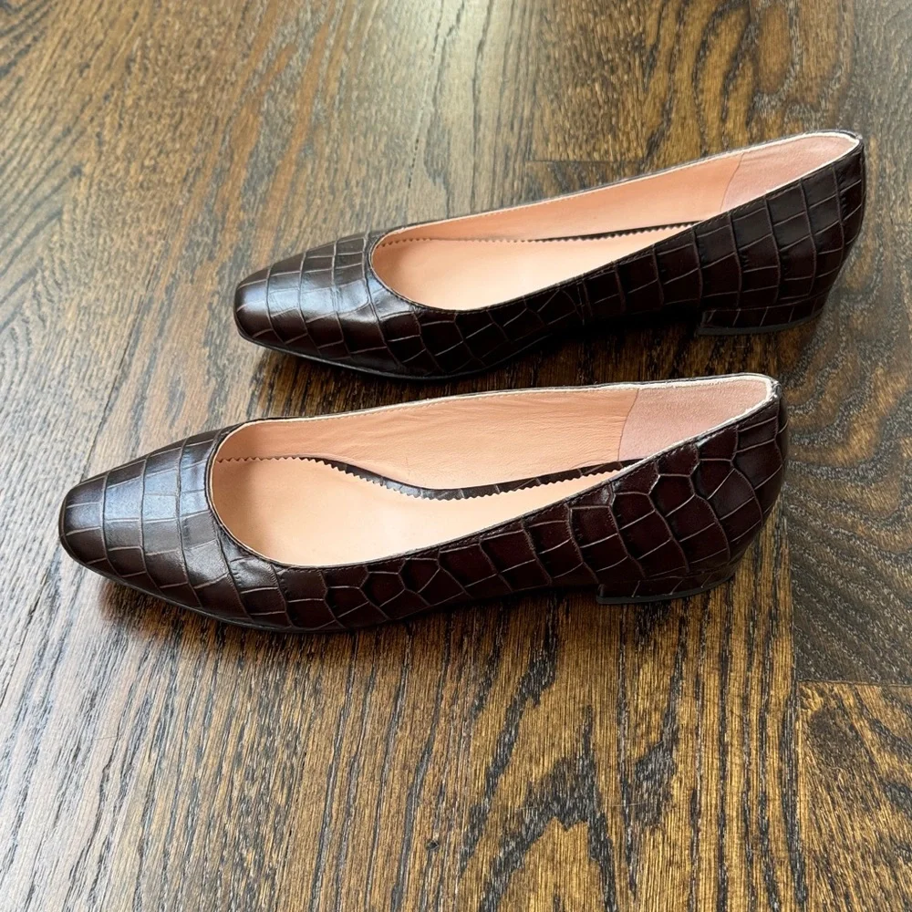 J. Crew Dark Brown Croc-Embossed Flats - Picture 2 of 4